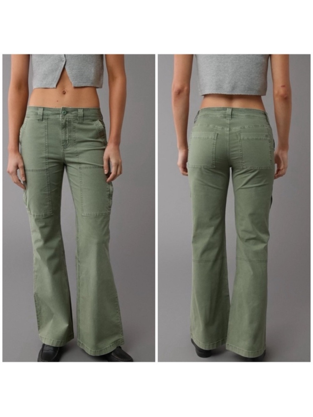 American Eagle AE Snappy Stretch Low Rise Baggy Flare Pant Cargo in Green